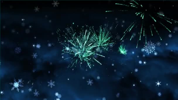 Animatie Van Woorden Happy Holidays Sprankelende Groene Letters Met Vuurwerk — Stockvideo