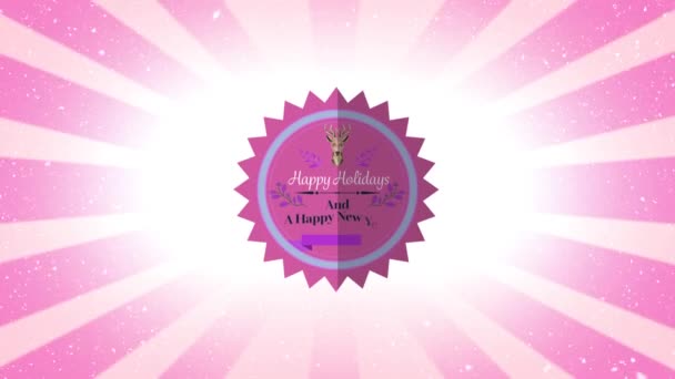 Анимация Слов Счастливых Праздников Счастливого Нового Года Написанных Круглой Розовой — стоковое видео