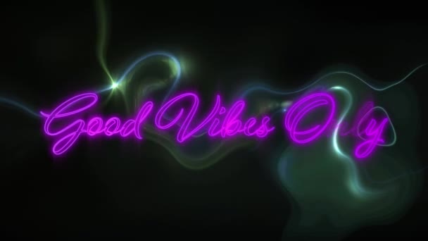 Animation Words Good Vibes Only Purple Flickering Neon Swirls Light — Stock Video