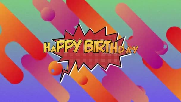 Animatie Van Woorden Happy Birthday Gele Letters Rode Spraakbel Veelkleurige — Stockvideo