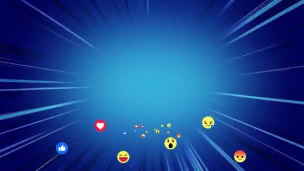 Animación Grupo Iconos Emoji Volando Sobre Fondo Azul — Vídeos de Stock
