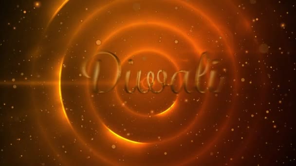 Animation Word Diwali Gold Letters Circles Glowing Spots Light Background — Stock Video