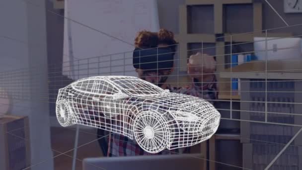 Animation Der Zeichnung Eines Autos Weiß Mit Beweglichem Gitter Und — Stockvideo