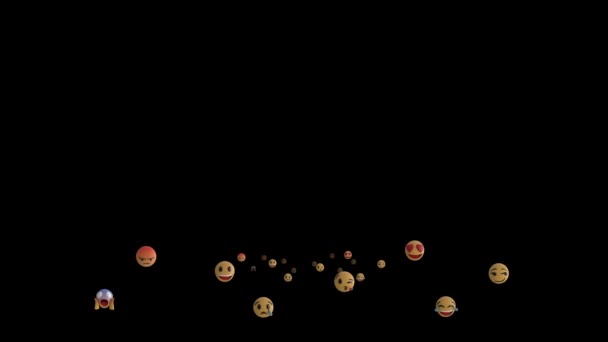 Animation Groupe Icônes Emoji Survolant Fond Noir — Video