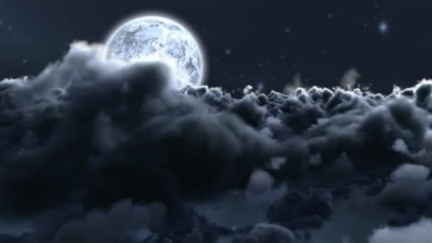在灰蒙蒙的夜空中 云层和月亮的动画 — 图库视频影像