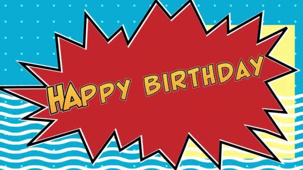 Doğum Günün Kutlu Olsun Sözlerinin Animasyonu Kırmızı Konuşma Balonunda Sarı — Stok video