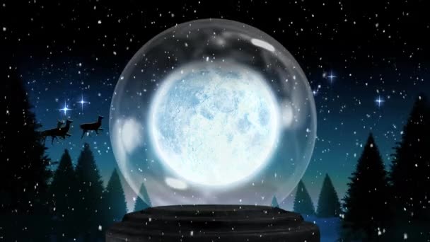 Animación Una Luna Llena Globo Nieve Con Una Silueta Santa — Vídeo de stock