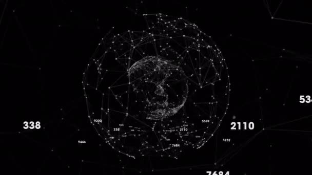 Animacja Globalnej Sieci Połączeń Białymi Ikonami Numerami Liniami Łączącymi Czarnym — Wideo stockowe