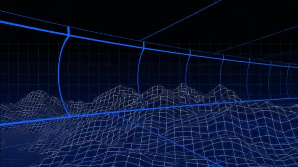 Animação Linhas Grade Azul Movimento Com Mapa Topográfico Montanhas Sobre — Vídeo de Stock