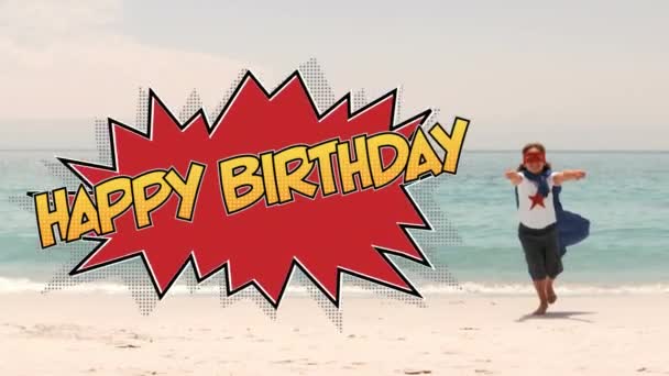 Animation Der Worte Happy Birthday Gelben Buchstaben Auf Roter Sprechblase — Stockvideo