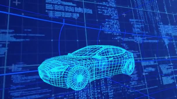 Animacja Rysunku Technicznego Samochodu Kolorze Niebieskim — Wideo stockowe