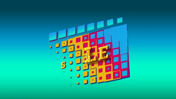 Animation Des Wortes Verkauf Gelben Buchstaben Auf Blauen Quadraten Und — Stockvideo