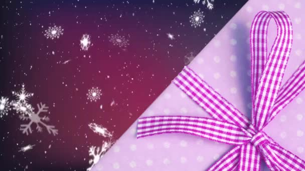 Animation Snow Falling Pink Christmas Present Pink Background — Stock videók