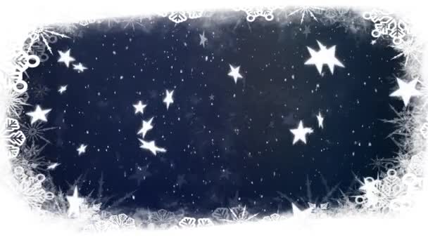 青い背景に雪の落下 雪片やクリスマスの装飾のアニメーション — ストック動画
