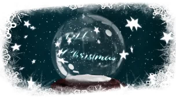 言葉のアニメーション緑の背景に秋の星と雪の地球上の白い文字で書かれたハッピークリスマス — ストック動画