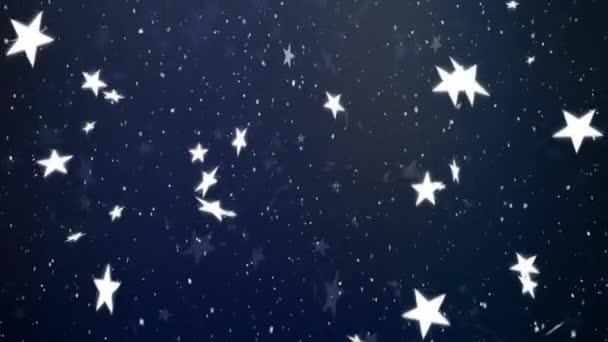 Animação Flocos Neve Estrelas Caindo Sobre Fundo Azul — Vídeo de Stock