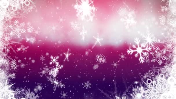 Animatie Van Sneeuwval Sneeuwvlokken Kerstversiering Roze Achtergrond — Stockvideo