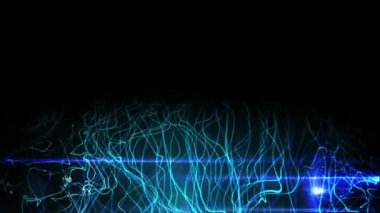 Siyah arkaplanda parlayan mavi ışık izlerinin canlandırması