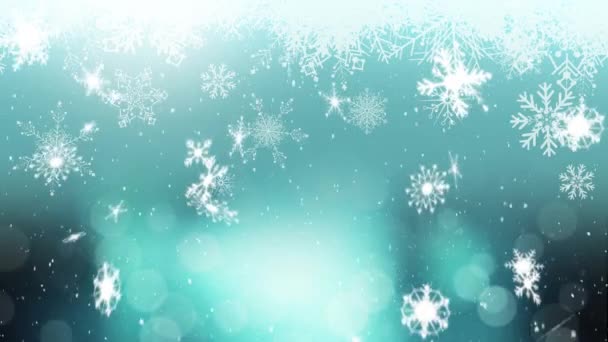 Animation Snowflakes Stars Falling Blue Shimmering Background — Stock Video