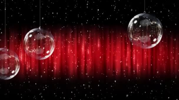 雪花飘落的动画和红色背景的蒲柏圣诞装饰 — 图库视频影像