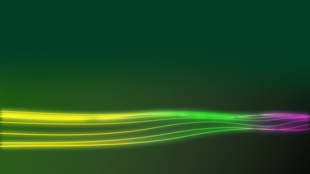 Animation de sentiers lumineux verts, jaunes et violets sur fond vert 