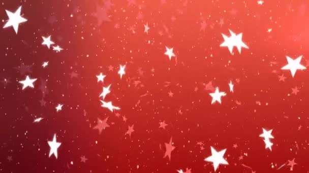 Animación Copos Nieve Estrellas Cayendo Sobre Fondo Rojo — Vídeos de Stock