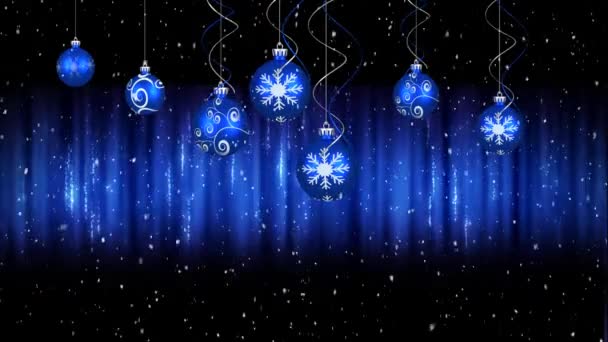 Animación Nevadas Decoraciones Navideñas Con Adornos Sobre Fondo Azul — Vídeo de stock