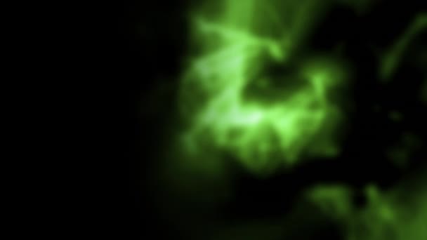 Animation Glowing Green Light Trails Clouds Smoke Black Background — Stock Video