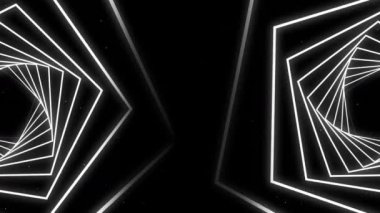 Siyah arkaplanda tekrarlanan beyaz sarmal geometrik şekillerin animasyonu