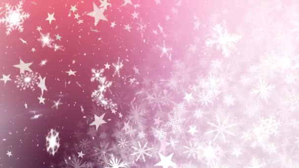 Animazione Fiocchi Neve Che Cadono Sfondo Rosa — Video Stock