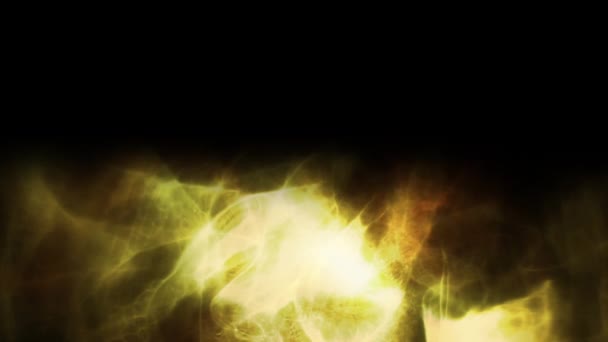 Анімація Сяючих Жовтих Світлових Стежок Хмар Диму Чорному Тлі — стокове відео
