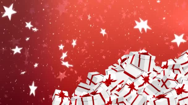 Animáció Alá Fehér Karácsonyi Ajándékok Piros Háttér — Stock videók