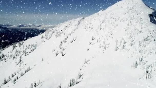 山の中に雪が降る冬の田園風景のアニメーション — ストック動画