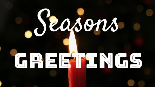 Animation Words Seasons Greetings Written Candle Glowing Lights Background — Stock Video