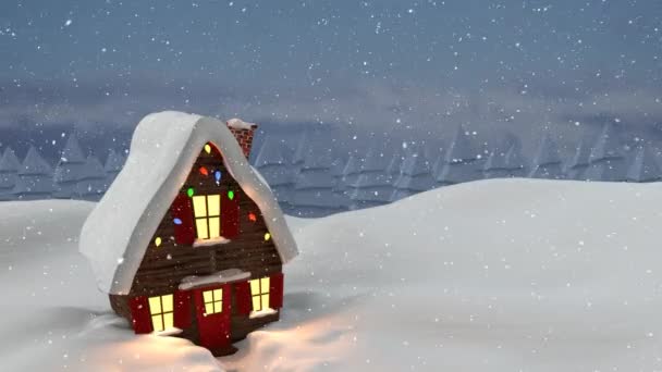 冬季房屋 农村和降雪的动画 — 图库视频影像