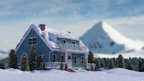 Animation Von Haus Landschaft Und Schnee Winter — Stockvideo