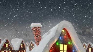 Ev, kırsal ve kışın yağan karın animasyonu