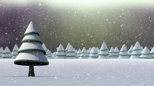 Animación Abetos Nieve Cayendo Campo — Vídeo de stock