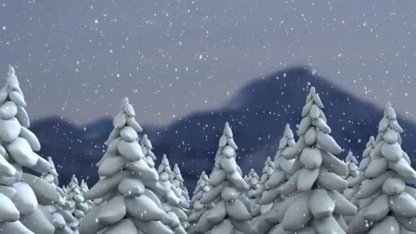 茂密的冷杉和降雪在乡间的景象 — 图库视频影像