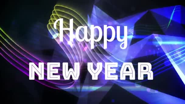 Анимизация Слов Happy New Year Написанных Белым Цветом Над Движущимися — стоковое видео