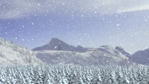 Animation Von Tannen Bergen Und Schnee Der Der Landschaft Fällt — Stockvideo