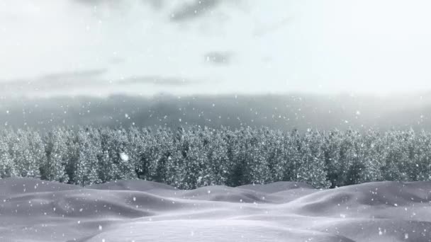 Animation Von Tannen Bergen Und Fallendem Schnee — Stockvideo