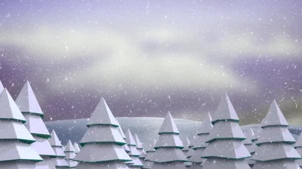 冷杉和降雪的动画 — 图库视频影像