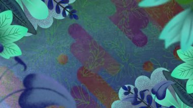 Arka planda yeşil yaprakların ve kırmızı ve mor şekillerin üzerindeki bitkilerin canlandırılması