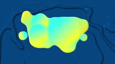 Mavi sıvı arkaplan üzerinde oluşan üç boyutlu sarı ve mavi şekillerin animasyonu. Bilgisayar oyunu ekran dijital arayüz konsepti dijital bileşimi
