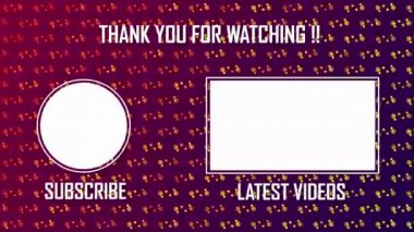 Koyu kırmızı ve mor üzerinde sarı ve turuncu daireler çizen bir arka planda İzlediğiniz ve abone olduğunuz için teşekkürler, en son videolar ve popüler videolar için çevrimiçi arayüzün animasyonu