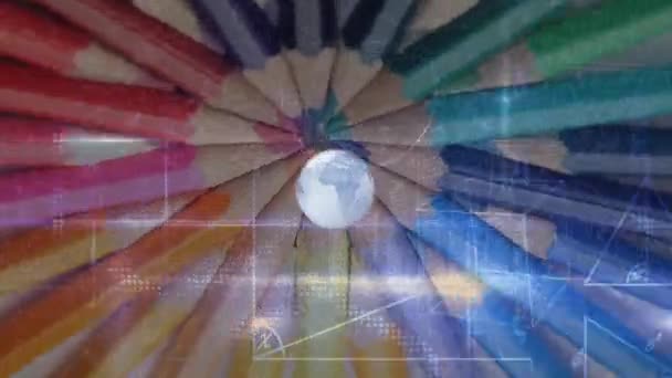 Animation Globe Tournant Formes Équations Mathématiques Flottant Sur Cercle Crayons — Video