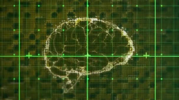 Animering Glänsande Mänsklig Hjärnmodell Snurrar Grön Och Svart Bakgrund Coronavirus — Stockvideo