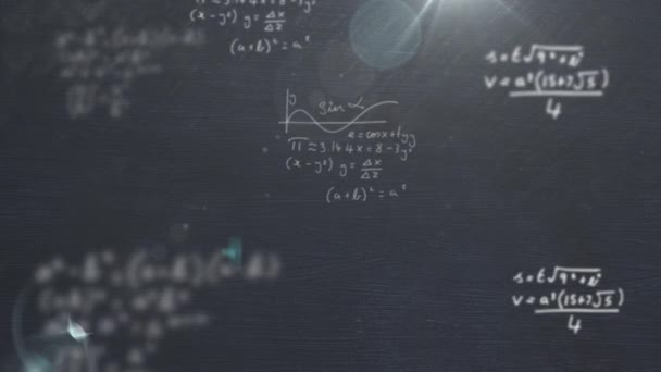 Анимация Движущихся Мерцающих Математических Формул Черном Фоне Научно Исследовательская Концепция — стоковое видео