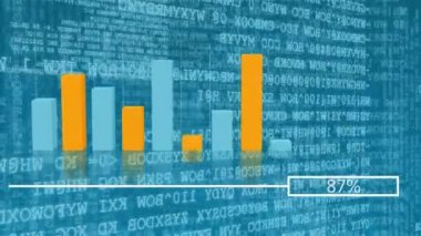 Veri işleme üzerinde bir çerçeve içinde yükselen bir sayı ile grafik oluşturma animasyonu. Küresel pazar konsepti dijital bileşimi